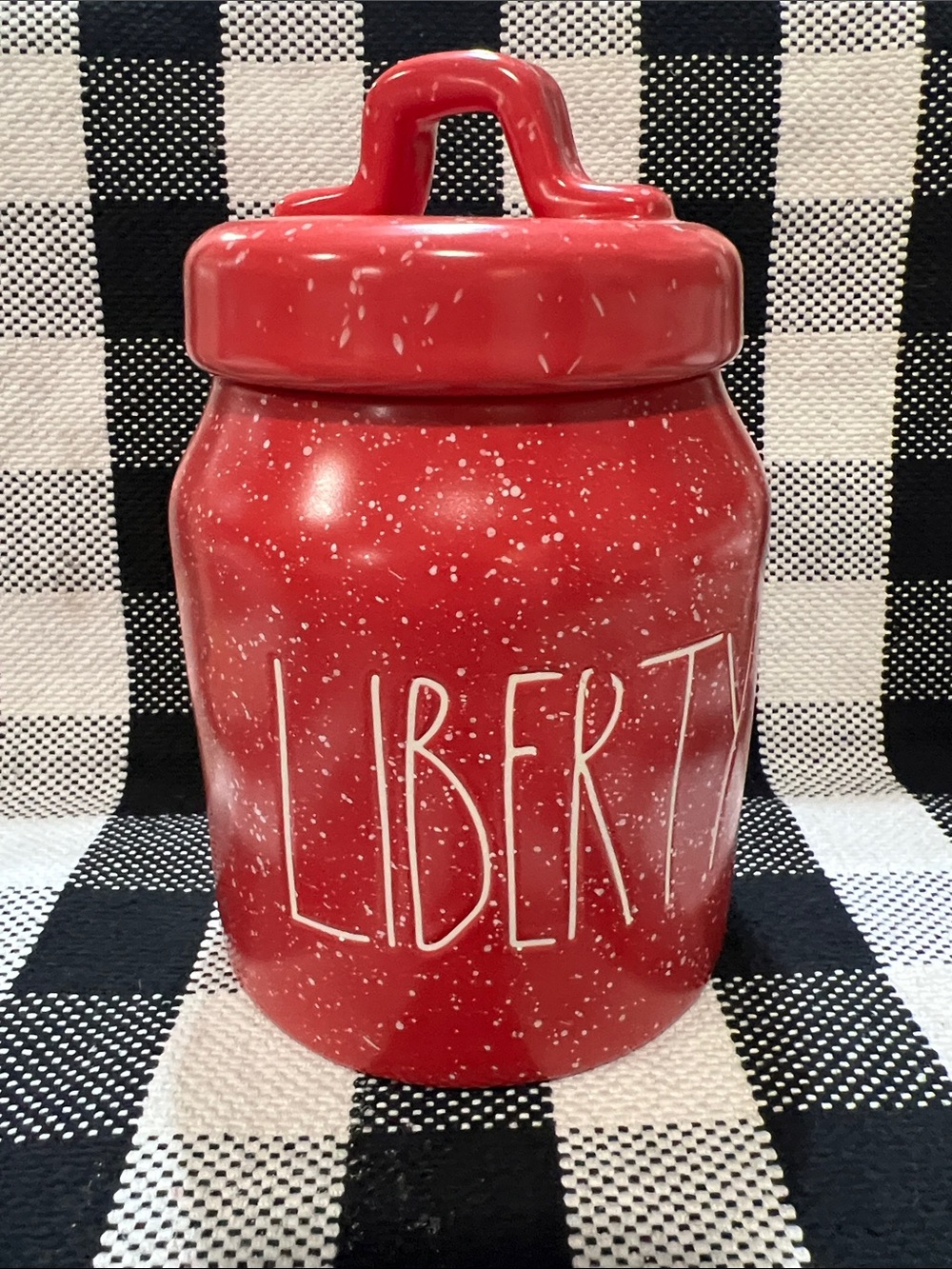 Rae Dunn Red Speckled 'LIBERTY' Ceramic Canister